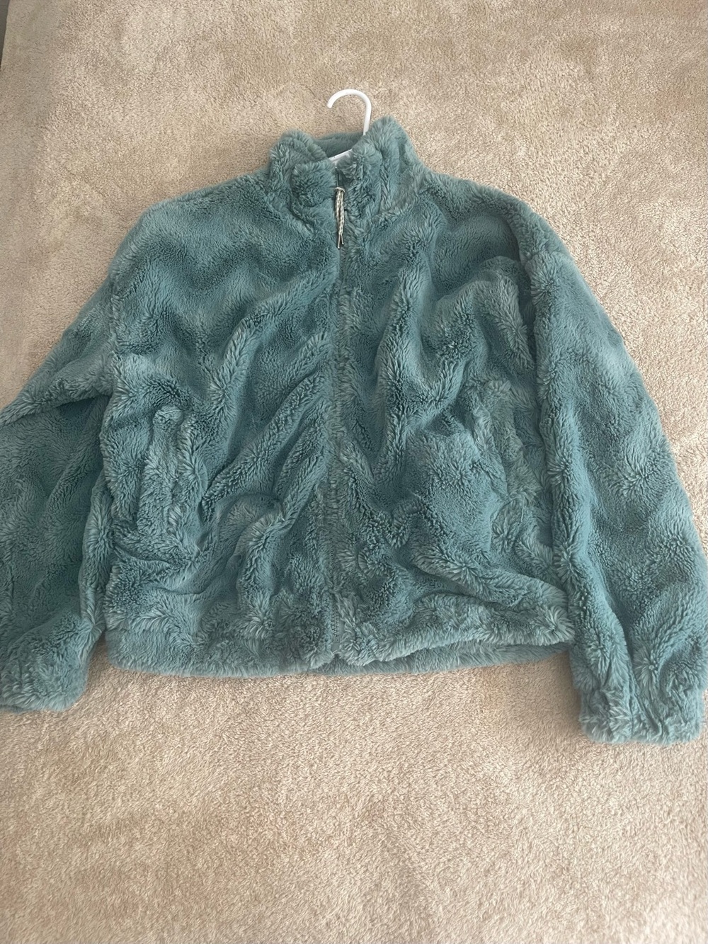 Urban Outfitters Plush Zip-Up Teddy Jacket - Teal Green